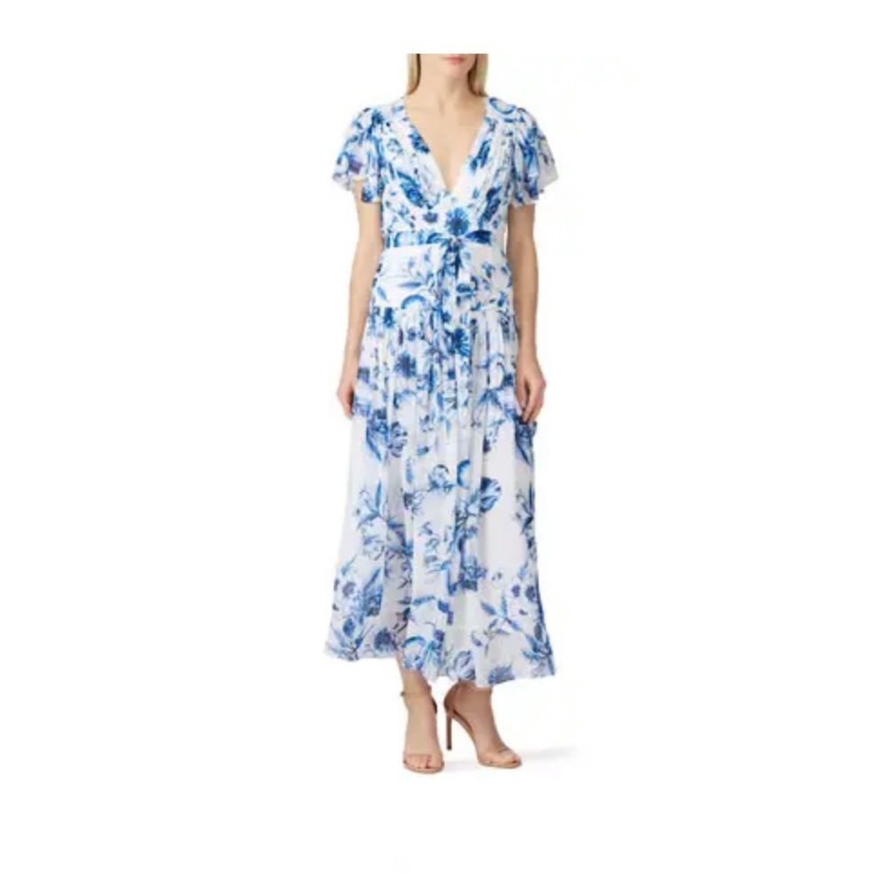 ML Monique Lhuillier Floral Tie Waist Maxi